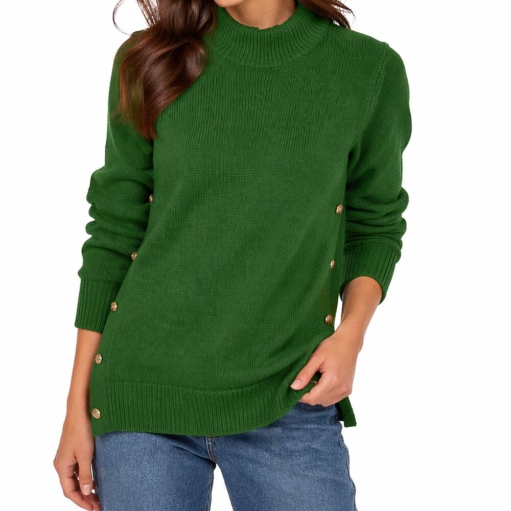 Tuckernuck Bexley Sweater XS Kelly Green 100% Wool Gold Side Button Preppy